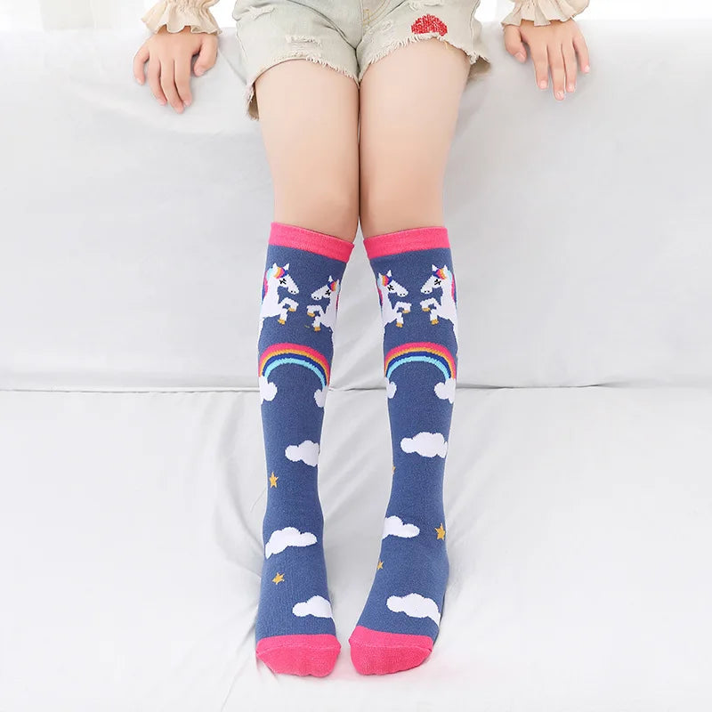 Wholesale Soft School Cotton Knee High Funny Colorful Animal Cute Kids Funny unicorn Children Socks