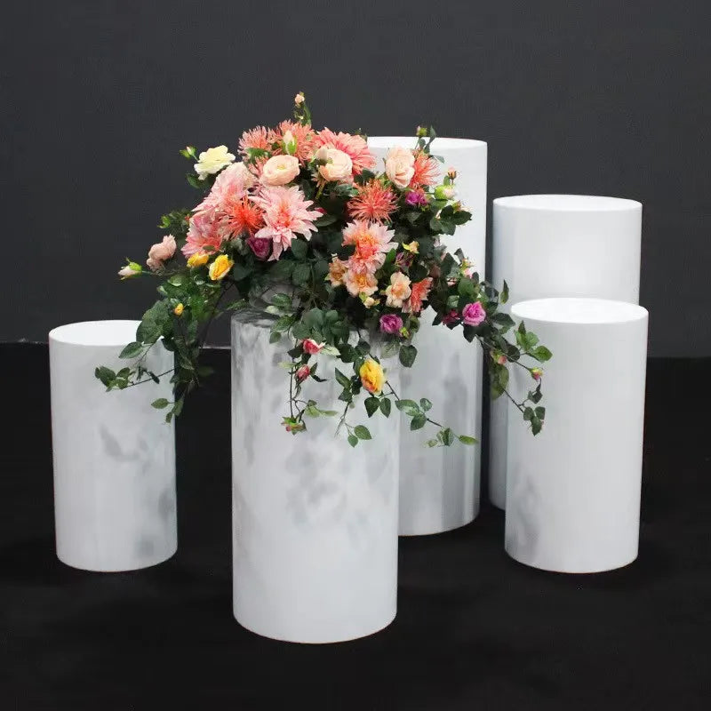 Wedding Props Flower Stand White Cylinder Dessert Table for Wedding Birthday Party Decoration Metal Display