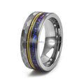 Men's 8mm Trendy Guitar String Ring Silver Tungsten Certified Wedding Band Blue Sandstone Inlay Geometric Parties Engagement