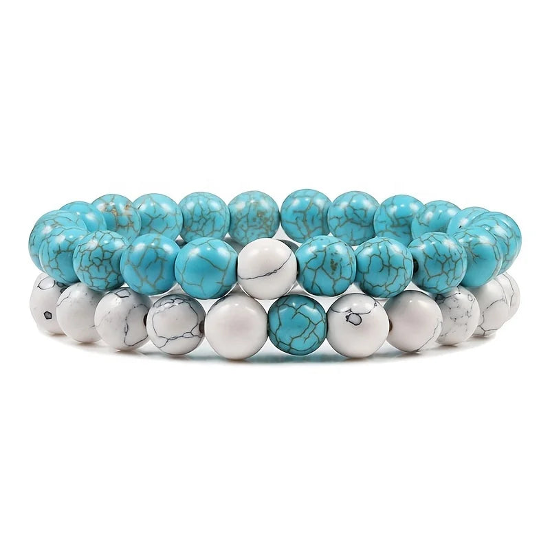 2pcs/set 8mm Healing Stone Beaded Bracelet for Unisex Natural Gorgeous Couples Bracelets Healing Crystal Stretch Beaded Bracelet