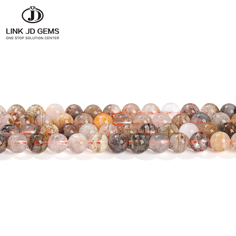JD GEMS Semi Precious Finished Quartz Gemstone 6/8/10mm Natural Melaleuca Ghost Quartz Loose Spacer Beads for Jewelry Making