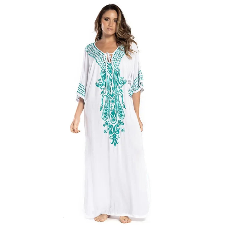 New Beach Cover Ups Rayon Embroidered Robe Bikini Cover Ups Islamic Clothing