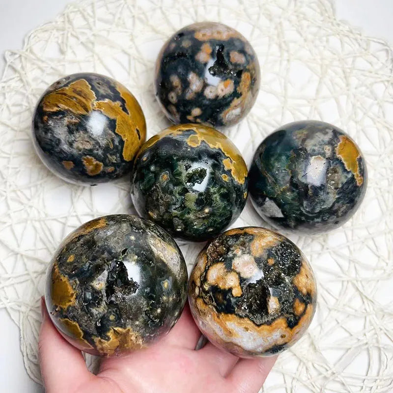 Hot Sale Polished Wholesale Colorful Crystal Stone Ocean Jasper Sphere Healing Gemstone Energy Quartz Ball