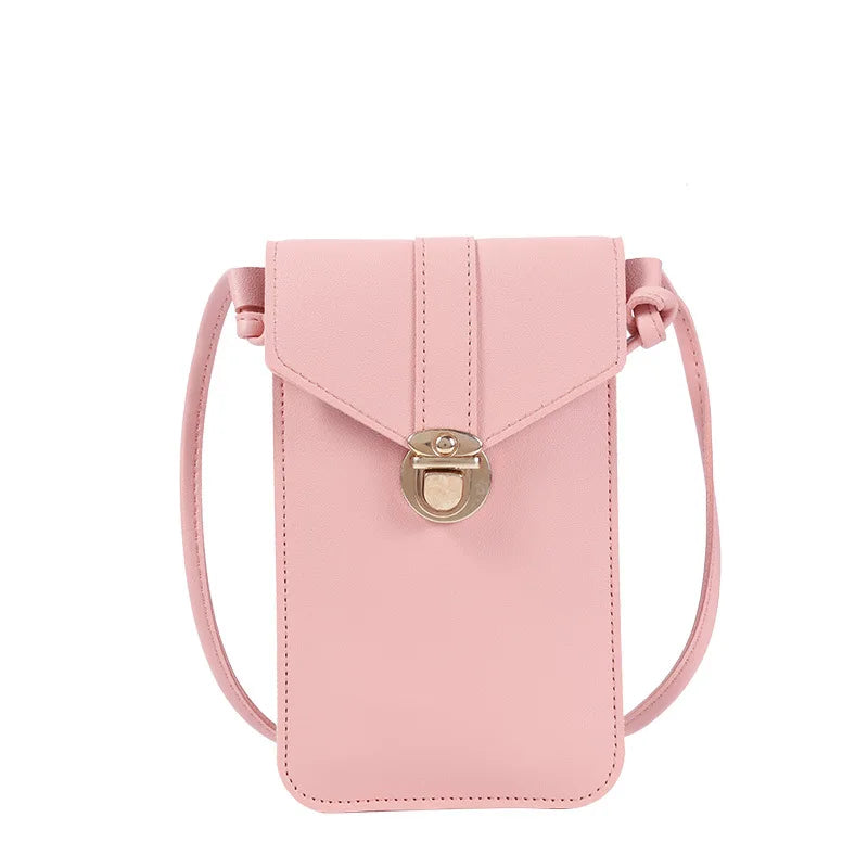 2023 New Women's Retro Student Wallet PU Leather Cross-Body Phone Bag Lock Buckle Rivet Fashionable Touch Screen Mobile Wallet