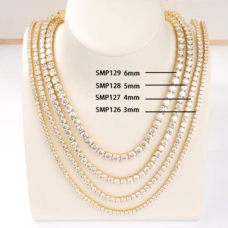 Daily Wear Delicate Fine Jewelry Necklace S925 Sliver Plated Gold Women Hip Pop Moissanite Tennis Necklace