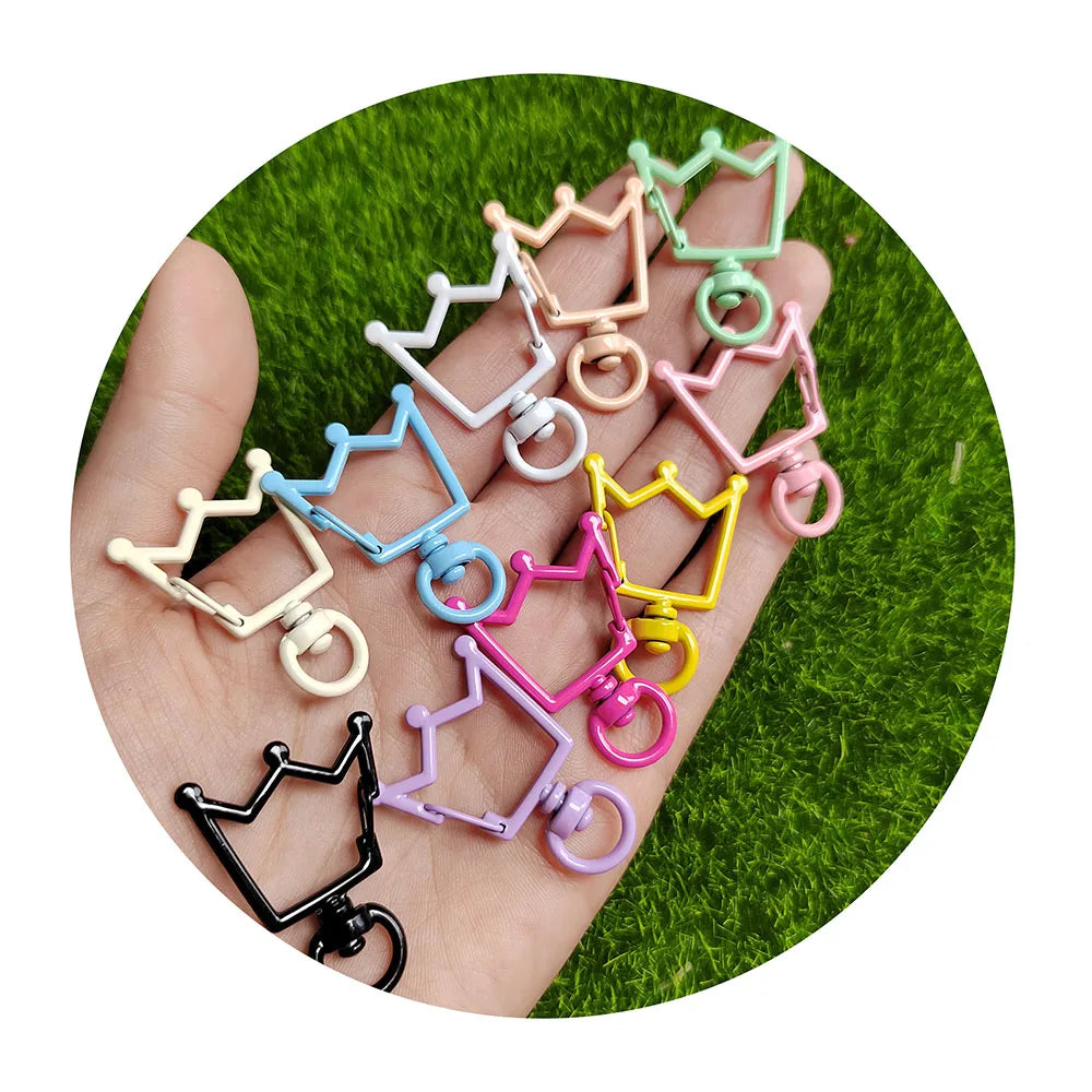 100pcs Alloy Crown Bowknot Keyring With Rotating Buckle Keychain Connector Clasp Hooks Key Ring for Jewelry Making Accessory