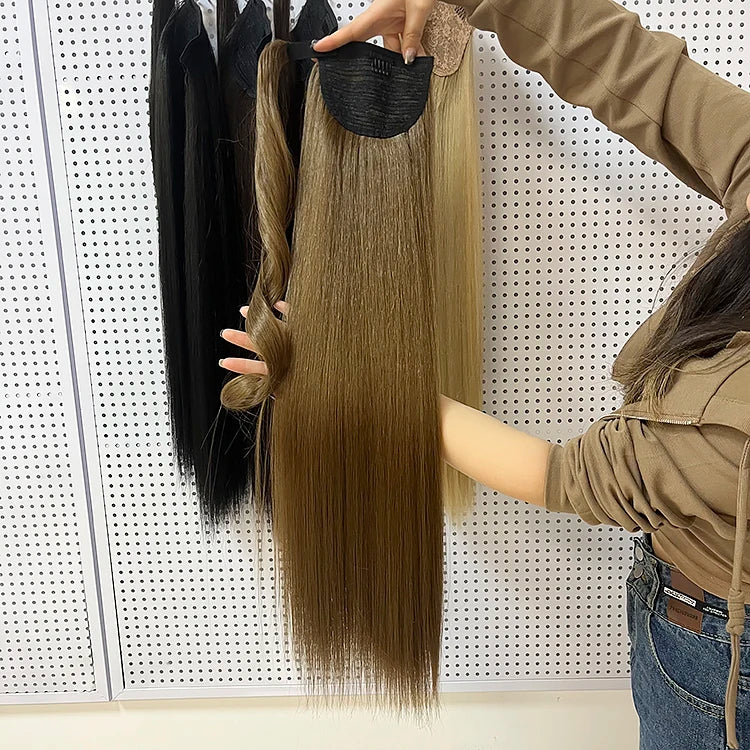 Julianna 28Inch Straight Smooth Synthetic Hair Ponytail Extensions Synthetic Ponytail Clip on Wrap Around