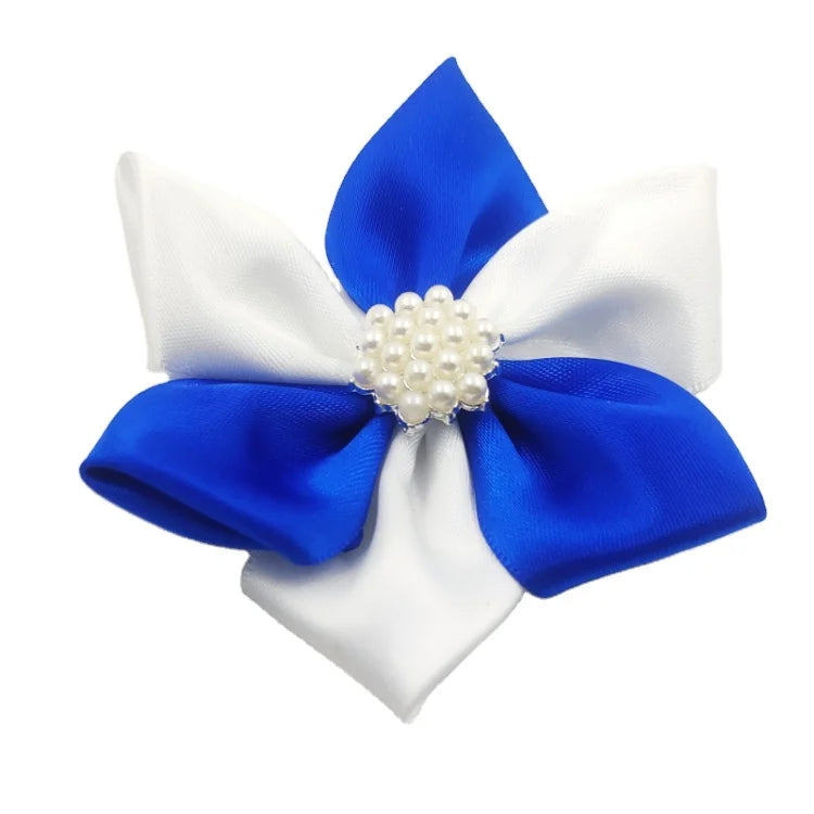 Blue and White Corsages Alloy Satin Ribbon Wedding Engagement Brooch