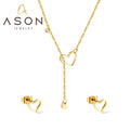 Ason Jewelry 18K Gold Plated Necklace and Stud Earrings Set Stainless Steel Heart Shape Hollow Zircon Jewelry Set