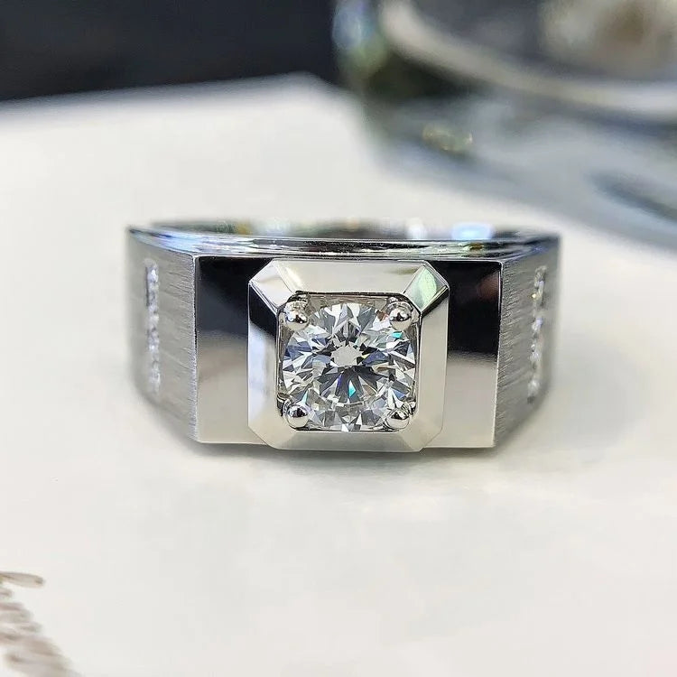 Ruyi Jewelry Luxury 18K 14K Gold Platinum Mens Rings with 1ct IGI Diamond Classic Style Wedding Rings for Gift Anniversary