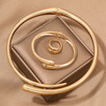 Vintage Punk Hip Hop Choker Torques Necklaces Bangles Rings Set for Women Men Geometric Smooth Metal TearDrop Jewelry Set