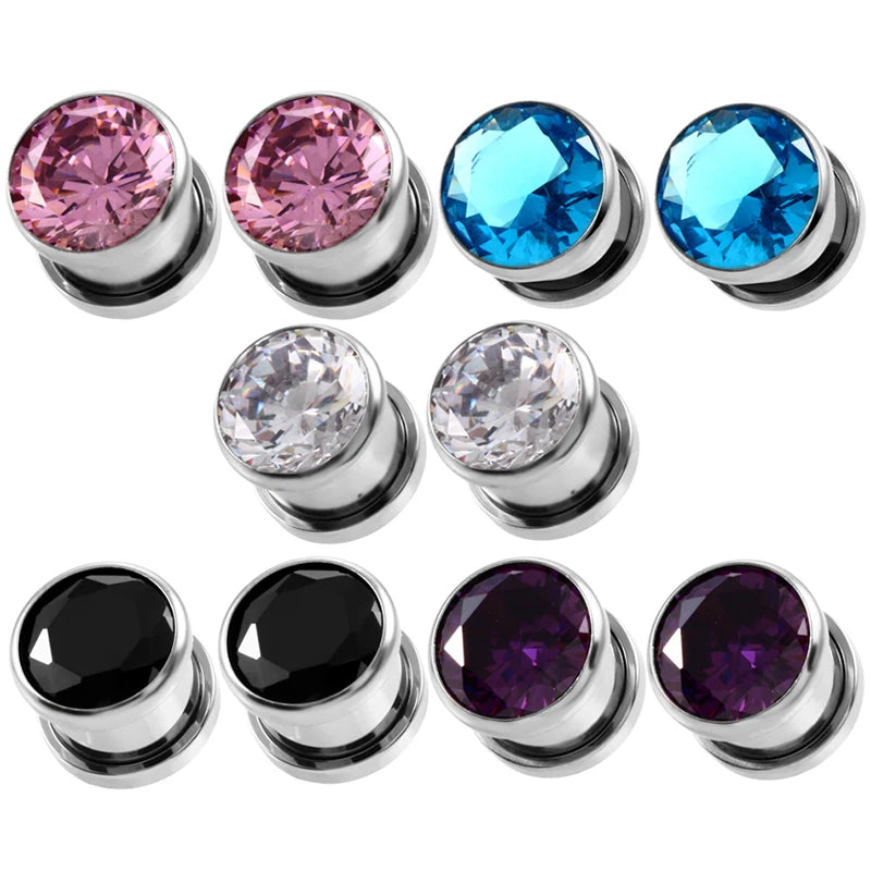 Set 10 Crystal Zircon Ear Tunnels Stainless Steel Screw Flesh Gauge Ear Piercing Stretchers for Weddings Children Body Gifts