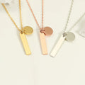 Stainless Steel Jewelry Round Charm Bar Necklace With Metal Tags Vertical Design Blank Engraving Available
