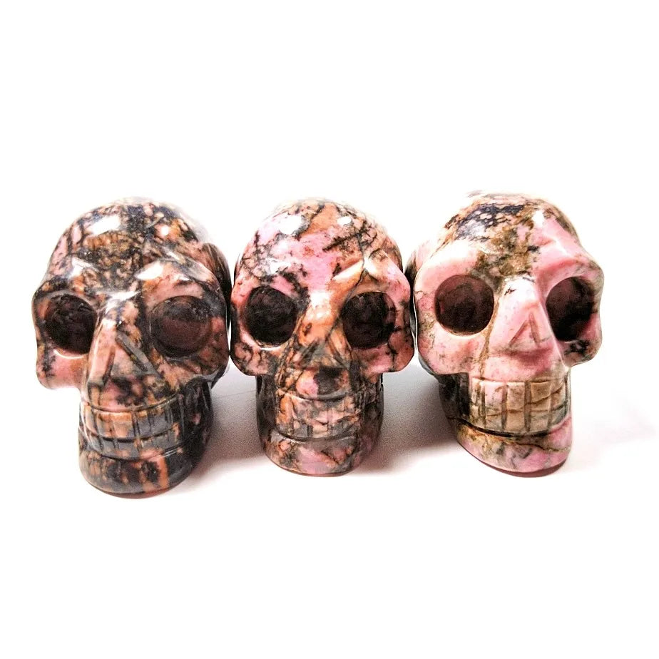 HY 2 Inch Rhodonite jasper Natural Carved Stone Healing Stone Skulls Crafts
