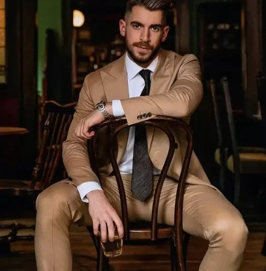 Fashion Men's Suits Skinny Business Casual Tuxedo Blazer Single Breasted Groomsmen Wedding Party Suit Coat Pants Set Costume