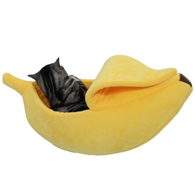Petopia Premium Eco-Friendly Breathable 3-in-1 Banana Shaped Pet Bed Tunnel Funny Cotton Cat & Dog Bed Animal Pattern Pet Tent