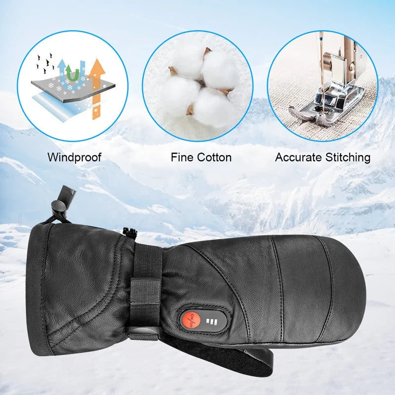 Winter Thermal Waterproof Self-Heating Softshell Unisex Full-Finger Touchscreen Windproof Heated Mitten Gloves Skiing