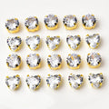 8mm Heart Round Shape Clear Zircon Crystal With Gold Claw Sew on Rhinestone for Clothes Bags Shoes