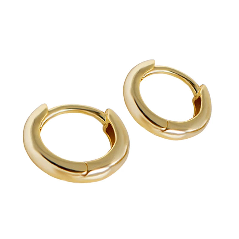 Real 925 Sterling Silver Minimalist Huggie Earrings Hollow Tube Click Top Closure Rhodium Gold Plated Tiny Trendy Zircon Gift
