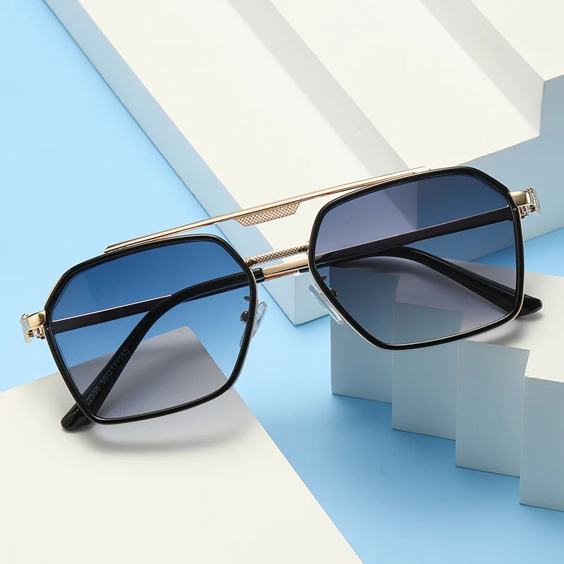New Steampunk Double Bridge Sunglasses Men Square Metal Sun Glasses Women Retro Steam Punk Sun Glasses Vintage