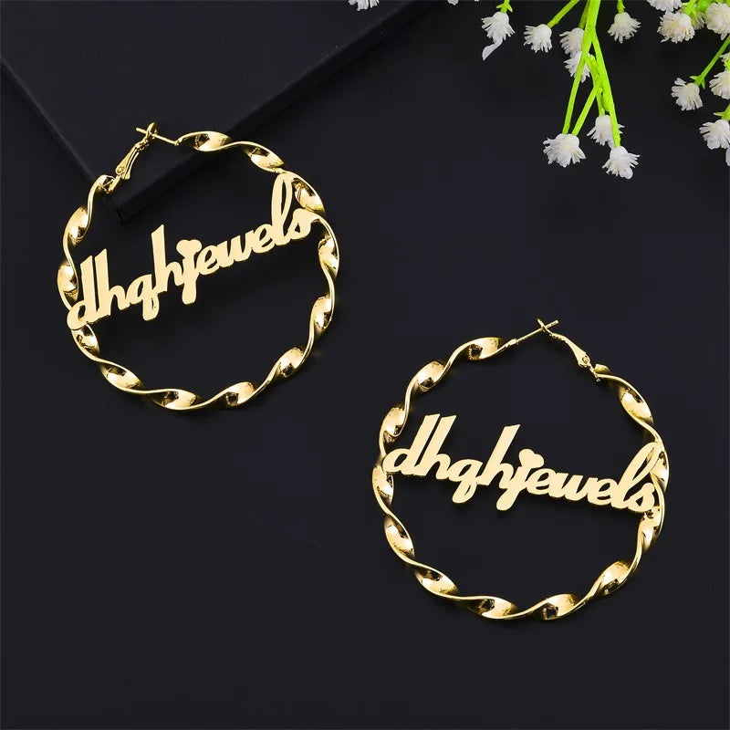 New nameplate Bamboo Earring Beautiful Large Circle Gold Bamboo Big Hoop Earrings