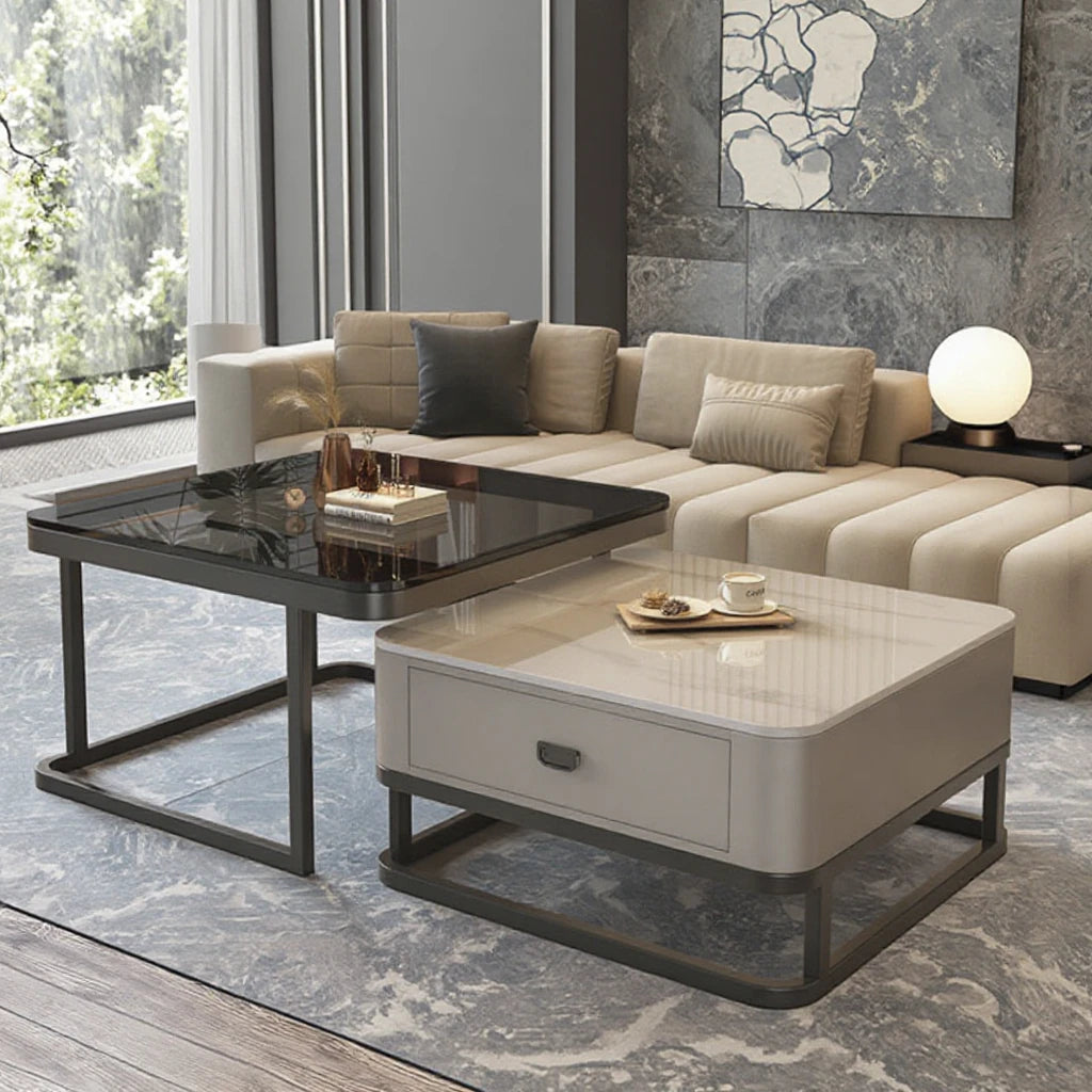 Light Luxury Coffee Table Living Room Modern Minimalist Small Apartment Internet Famous square Rock Panel Glass Tea Table