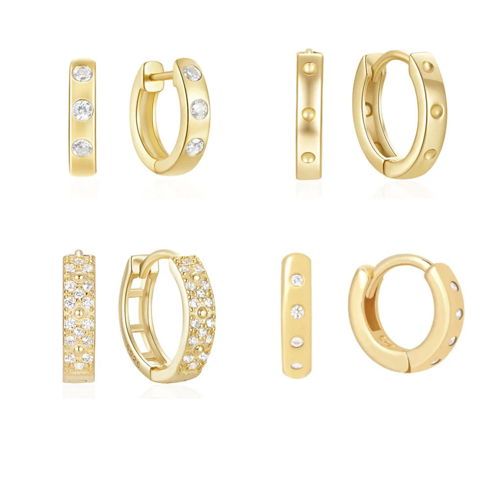Popular 18k Gold Plating 925 Sterling Silver Dainty Pave Zircon Round Huggie Hoop Earring for Women Wholesale