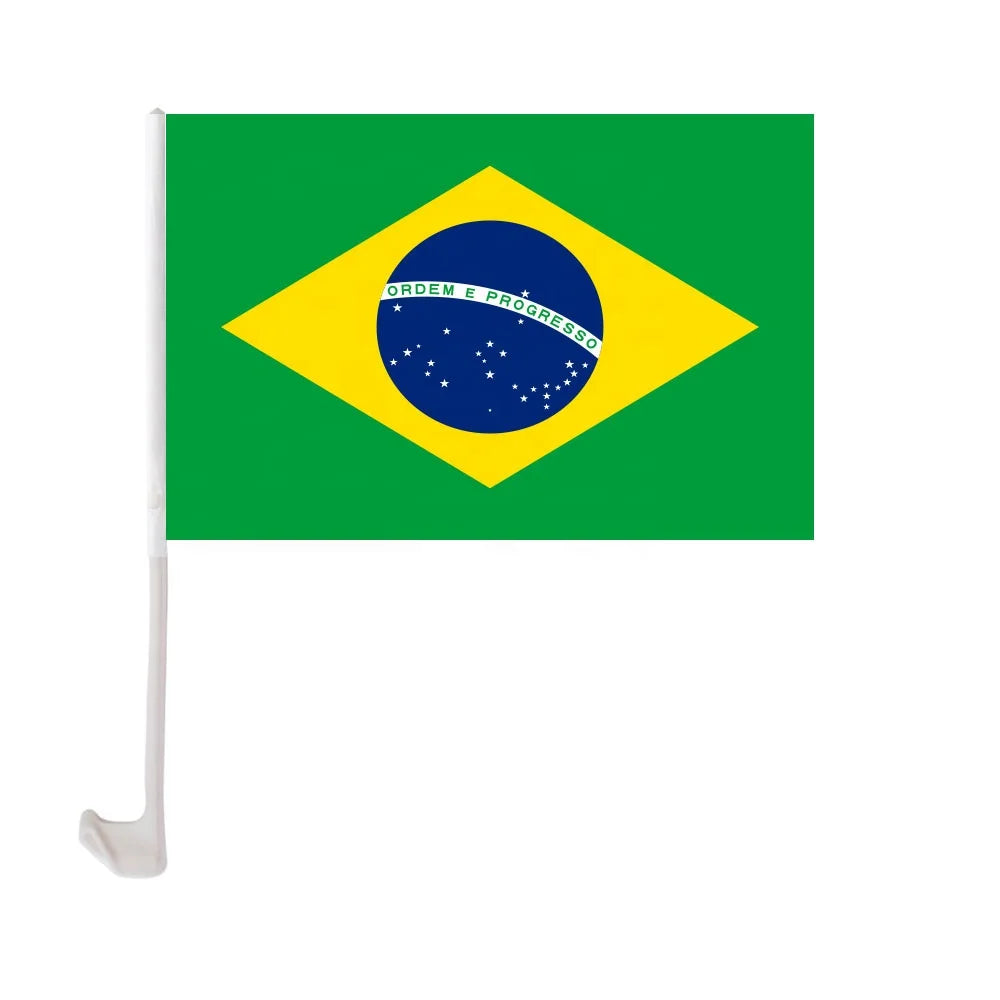 Brazilian National Flag for Vehicles 12*18In Fade Resistant Polyester Auto Clip on Flag for Parades