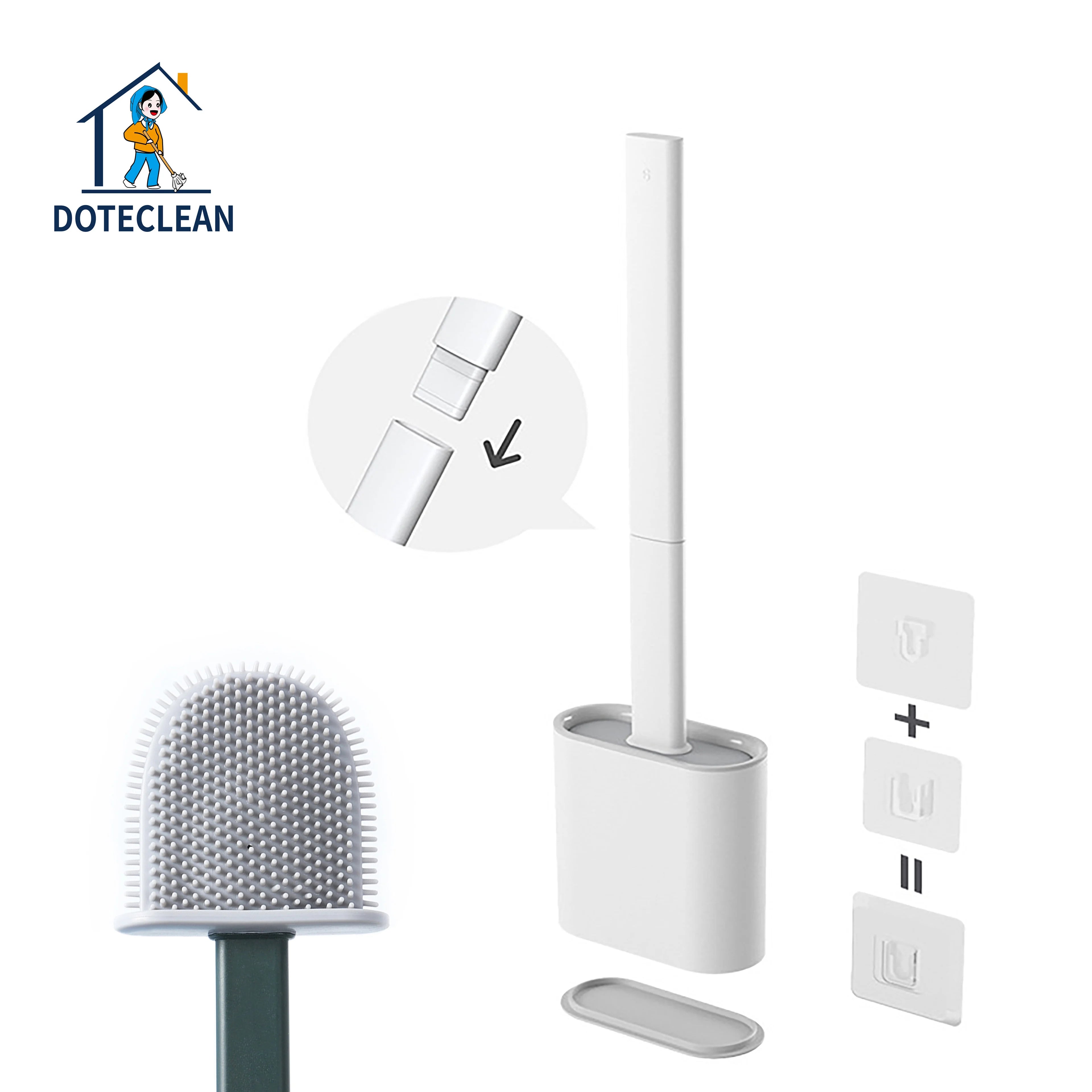 Best Selling Creative Wall-mounted Toilet Brush Set Household Long Handle Cleaning Tools TPR Brush Head Flat Brush All-season