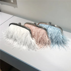 Turkey Feather Pearl Chain Crossbody Single-shoulder Bag for Women Ostrich Feather Fur Crossbody Evening Dress Bag