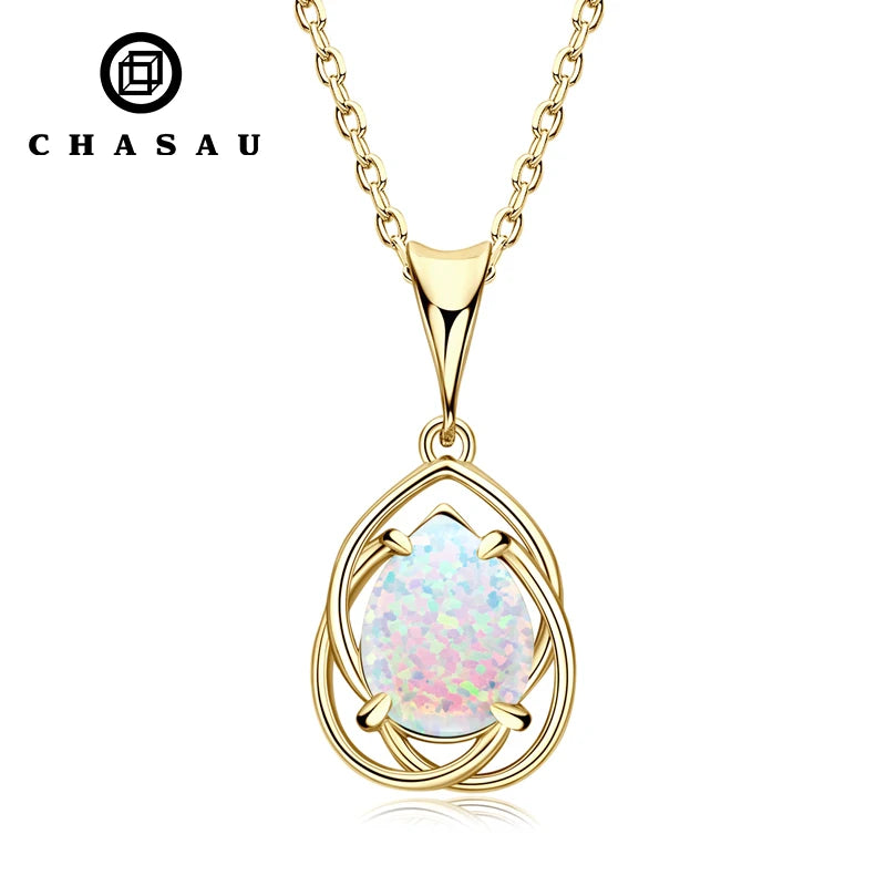 Professional Gemstone Manufacturer Synthetic Opal 925 Sterling Silver 7*10mm Pear Cut White Opal Pendant Necklace for Women