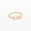 High End 18K PVD Gold Plated Three Freshwater Pearl Dainty Ring Stainless Steel Women Ring Tarnish Free Jewelry