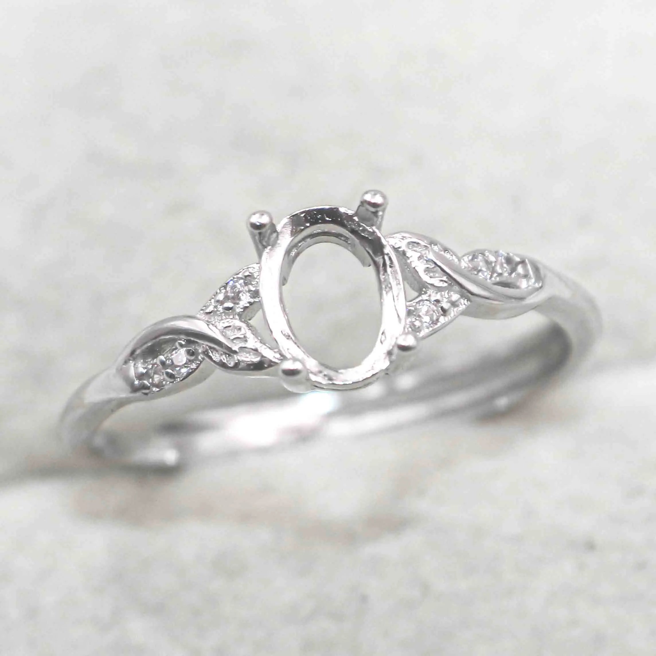 Sterling Silver 5*7mm Semi Mount Ring Frame Empty Blank Support Claw Setting S925 Base Holder Without Center Stone for DIY Inlay