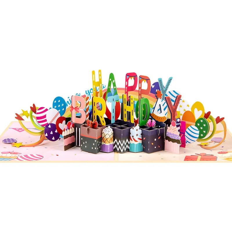Handmade 3D Pop up Birthday Card with Rainbow Design Unique Paper Greeting Card for Kids Friends Family Anniversary Party