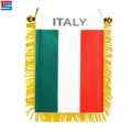 2026 Football Events Italy Custom Polyester Satin Pennant Flag Car Mini Banner with Digital Printed Handmade Yellow Tassels