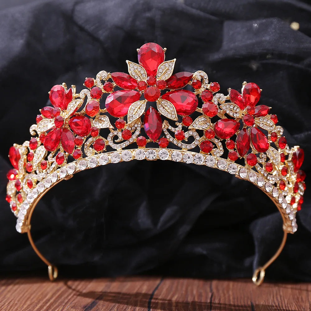 Luxury Baroque Queen Crown Tiaras Crystal Rhinestone Pageant Crowns Wedding Hair Accessories Bridal Alloy Leaf Tiara