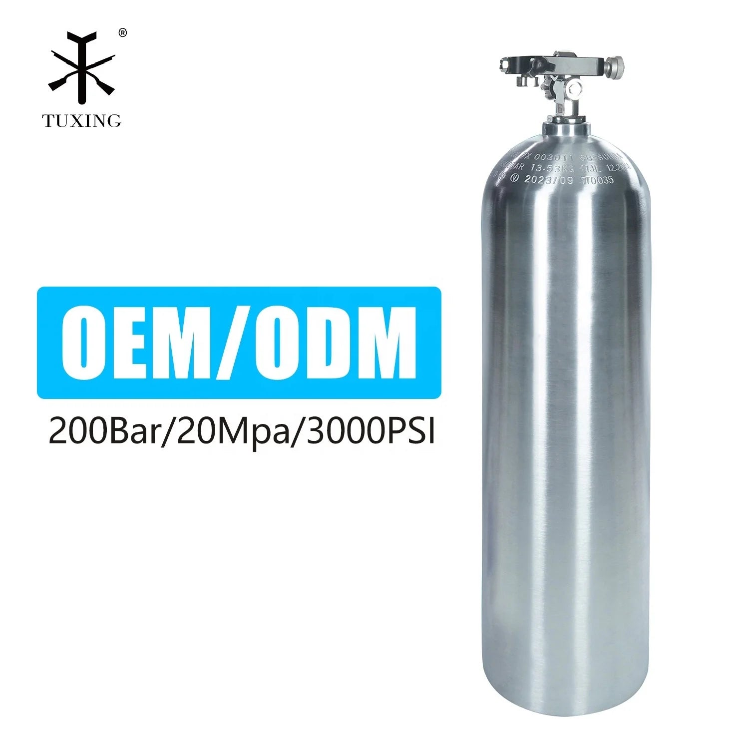 TUXING OEM Manufacturer 11.1L Large Capacity 20mpa 200bar 3000psi Burliness Aluminum Swimming Breath Air Tank for Scuba Diving