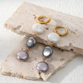 Stainless Steel Gold Plate Genuine Freshwater Pearl Bead Dangle Drop Earring Jewelry Women