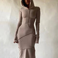 2023 New Fad Skinny Black Club Dresses Clothing Spring Long Sleeve Hooded Splicing Dress Women