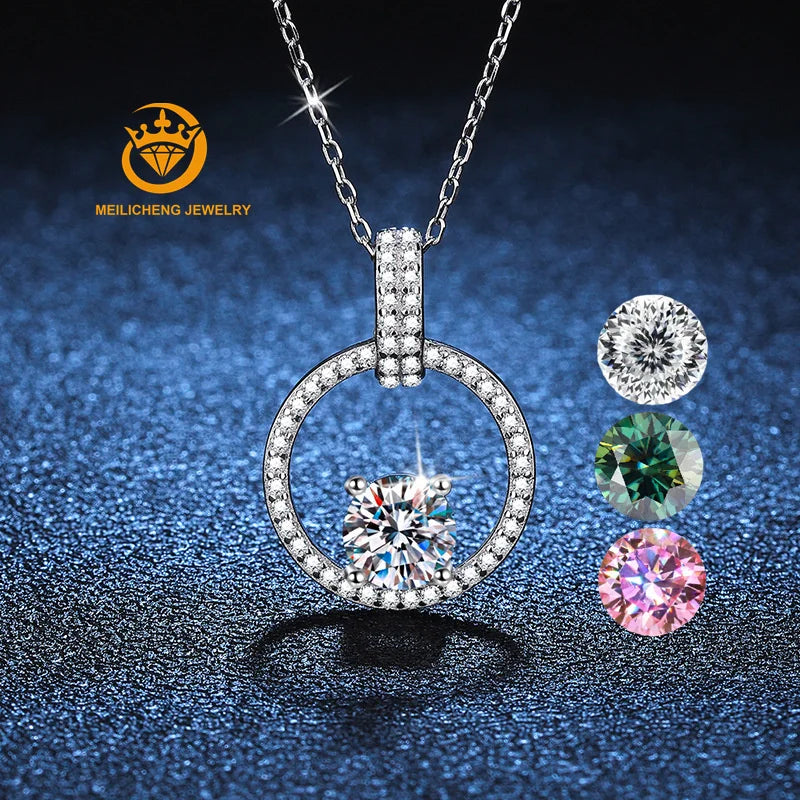 S925 Sterling Silver 1 Carat Moissanite White Gold Round Diamond Moissanite Neck Necklace Gra Niche Clavicle Chain