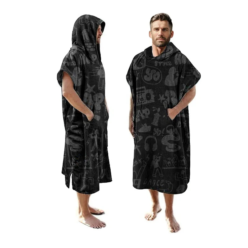 Beach Surf Poncho Super Water Absorbent Custom Logo Black Outdoor Swimming Microfiber Hooded Bath Towel Wrap Beach Towel Poncho