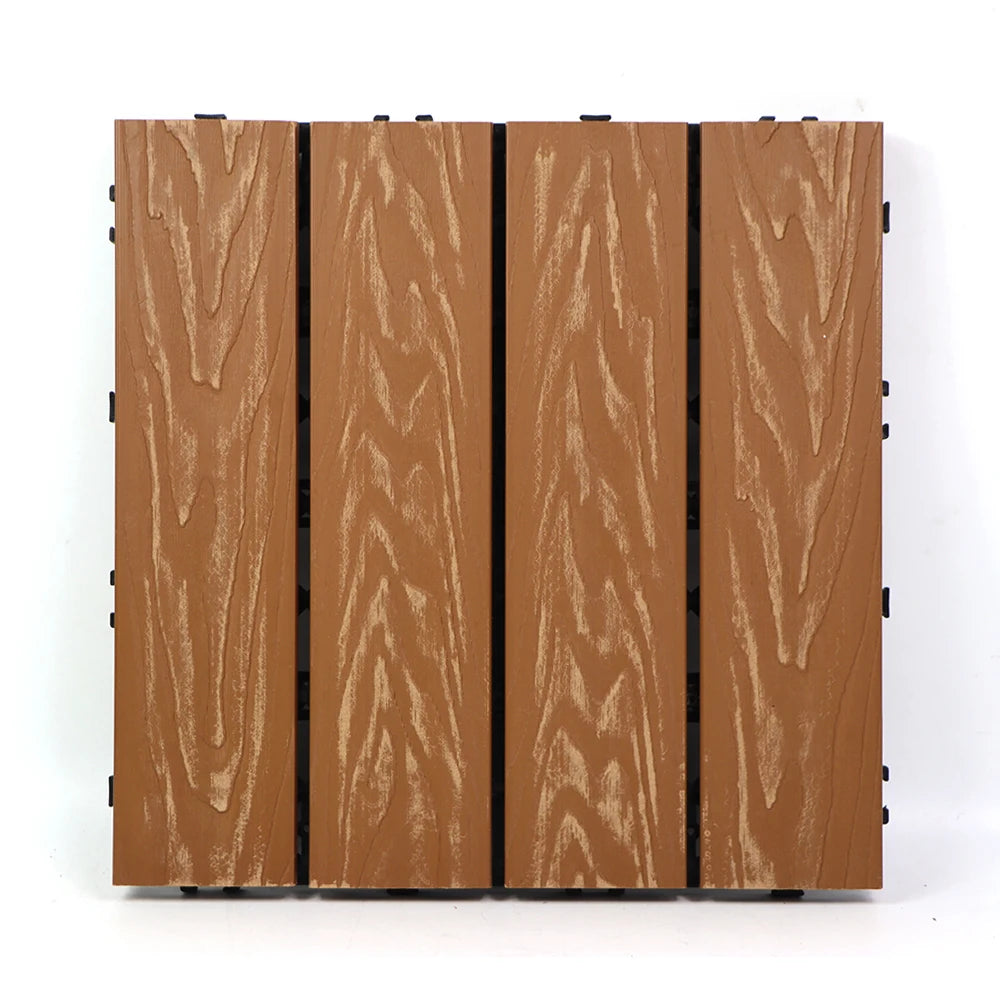 3D Embossed Wood Grain Texture Waterproof Brushed WPC Outdoor Decking Tiles-DIY Interlocking Patio Flooring