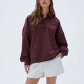Custom Embroidered Women Hoodies 100% Organic Cotton 420GSM Oversized Button up Sweatshirt