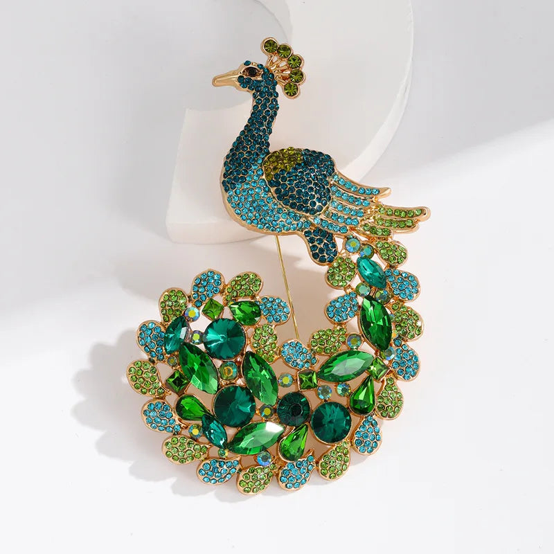 Statement Big Crystal Bird Animals Brooches Shiny Rhinestone Peacock Lapel Pins for Women Girls