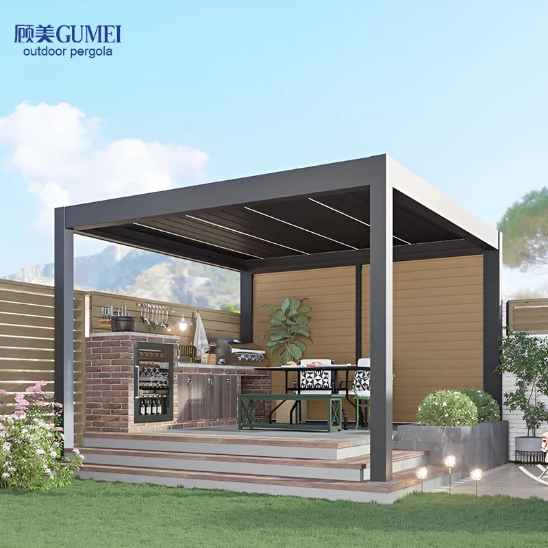 Outdoor Waterproof Pergola Aluminium Motorized Louvered Pergola Canopy Exterior Gazebo 3x33x44x6m Bioclimatic Pergola Shading
