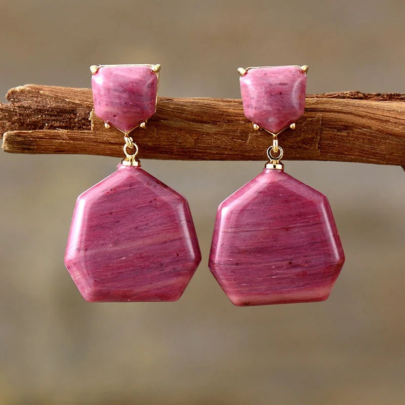 Luxury Gold Plated Natural Stones Labradorite Amethyst Amazonite Diamond Shape Shell  Stud Earrings Jewelry