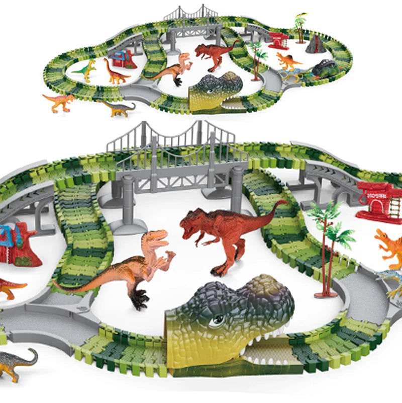 Construction Race Tracks 237 PCS Dino World Road Slot Car Play Set Flexible Dinosaur Track Toys for Boys