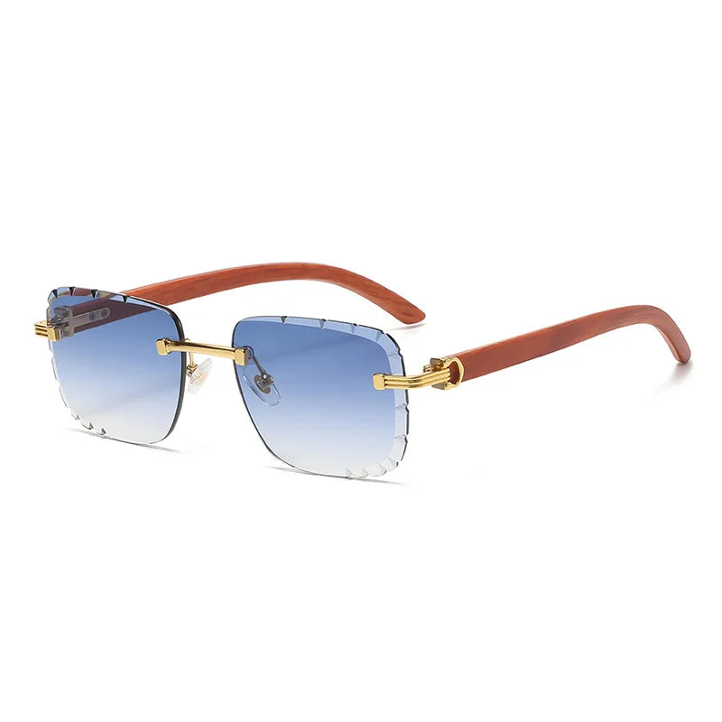 6049 Fashion Designer Rimless Gradient Cut Lens Sunglasses Women Metal Temples Sun Glasses UV400 Female Eyewear Wholesale