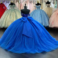 Royal Blue Shiny Ball Gown Off the Shoulder Crystal Beaded Sweet 16 Dress Vestido De 15 Anos Anos Quinceanera Dresses MQ648