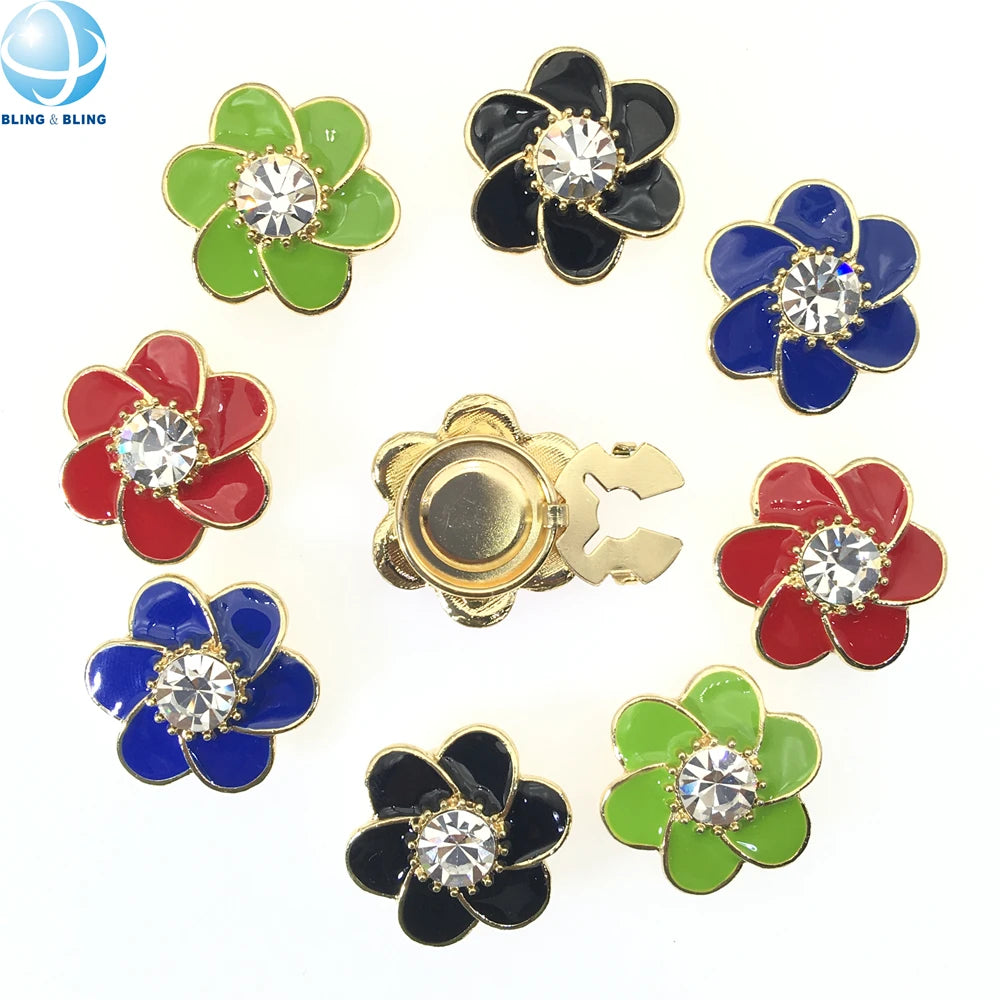 Charming Soft Hard Enamel Flower Button Covers Rhinestone Jewelry Cufflinks for Party Suit Dress Ornament
